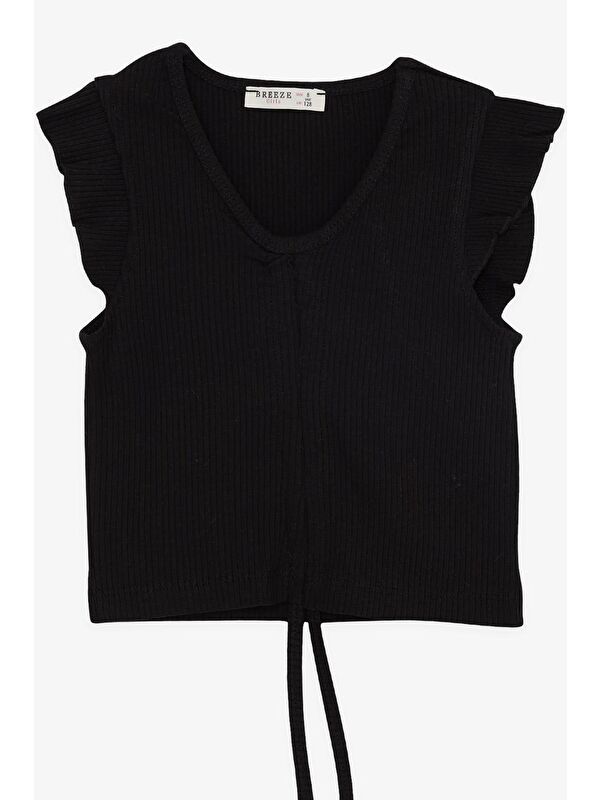 Breeze Kız Çocuk Crop Tişört Bağcıklı Fırfırlı Siyah (14 Yaş)