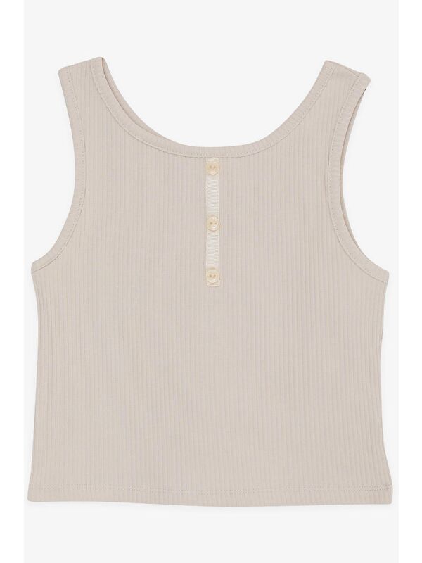 Breeze Kız Çocuk Crop Tişört Düğme Aksesuarlı Bej (9-14 Yaş)