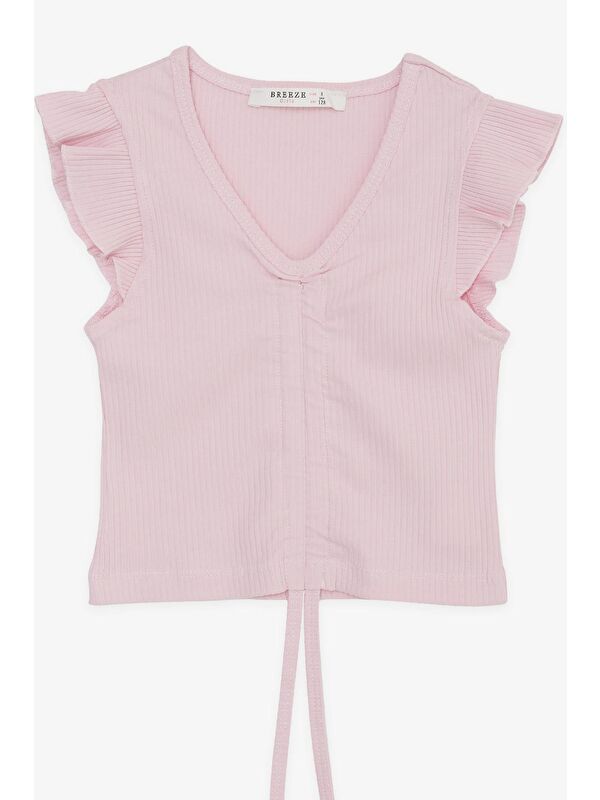 Breeze Kız Çocuk Crop Tişört Bağcıklı Fırfırlı Pembe (8-10 Yaş)