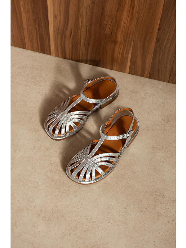 DUXAL SHOES Charlotte Hakiki Deri Kafesli T-Bant Sandalet