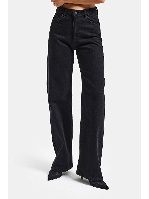 It's Basic Kadın Siyah Renk Doris 1S5-1 Straight Fit Yüksek Bel %100 Pamuk Denim Jean