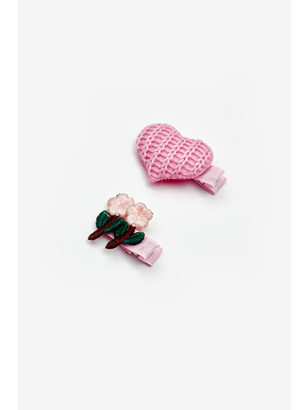 Le Mabelle Pembe Kalp ve Çiçek Figürlü Kız Çocuk 2'li Klips Toka Set