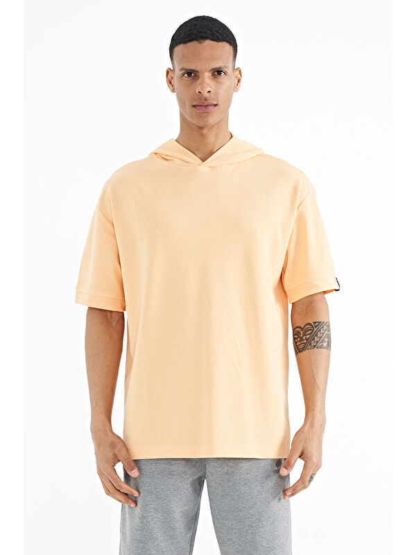 Tommylife Kavun Içi Kapüşonlu Kol Etiket Detaylı Oversize Erkek Tişört - 88179