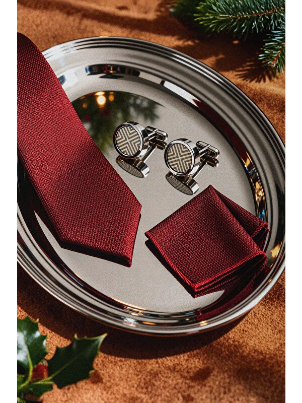Altınyıldız Classics Erkek Bordo Kravat-Mendil Set