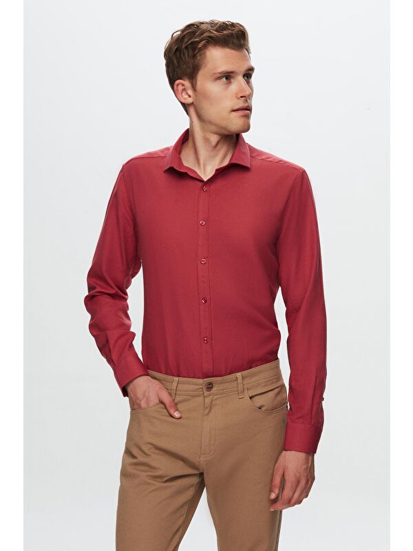 D'S damat Slim Fit Bordo Oxford Gömlek