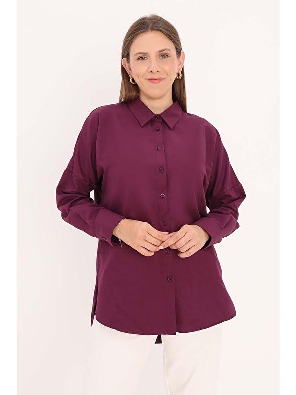 ALLDAY Mürdüm Oversize Basic Gömlek