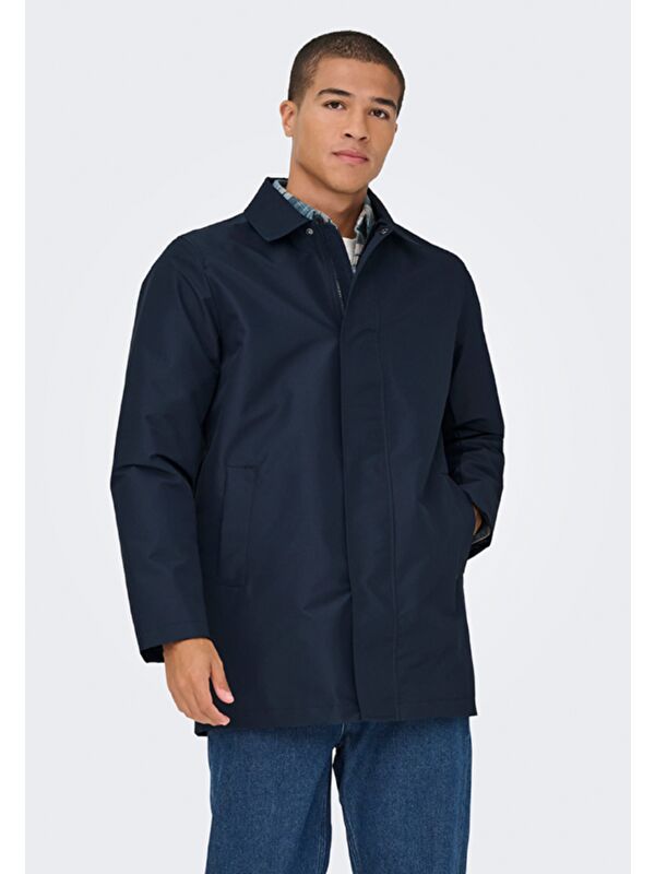 Only&Sons Hall Coat Erkek Lacivert Klasik Yaka Mont