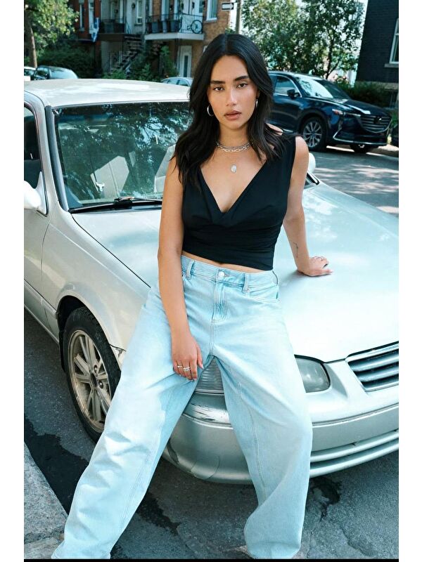 Madmext Siyah Degaje Yaka Kadın Body Mg2282