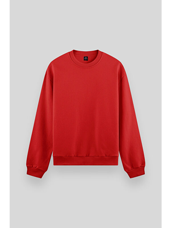 Tommylife Kırmızı Basic Bisiklet Yaka Rahat Form Erkek Sweatshirt - 88053