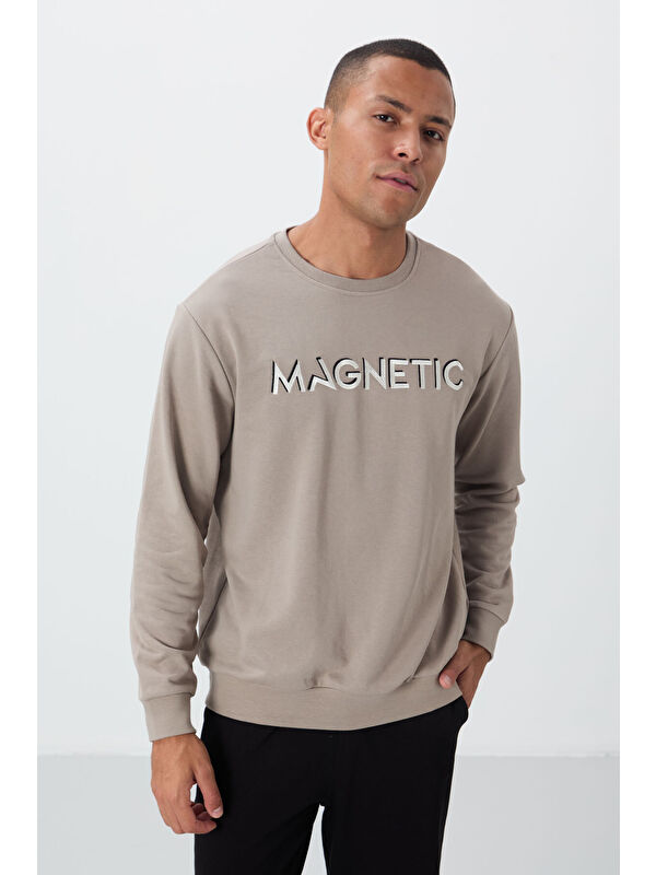 Tommylife Camel Yazı Nakışlı Bisiklet Yaka Rahat Form Erkek Sweatshirt - 88020