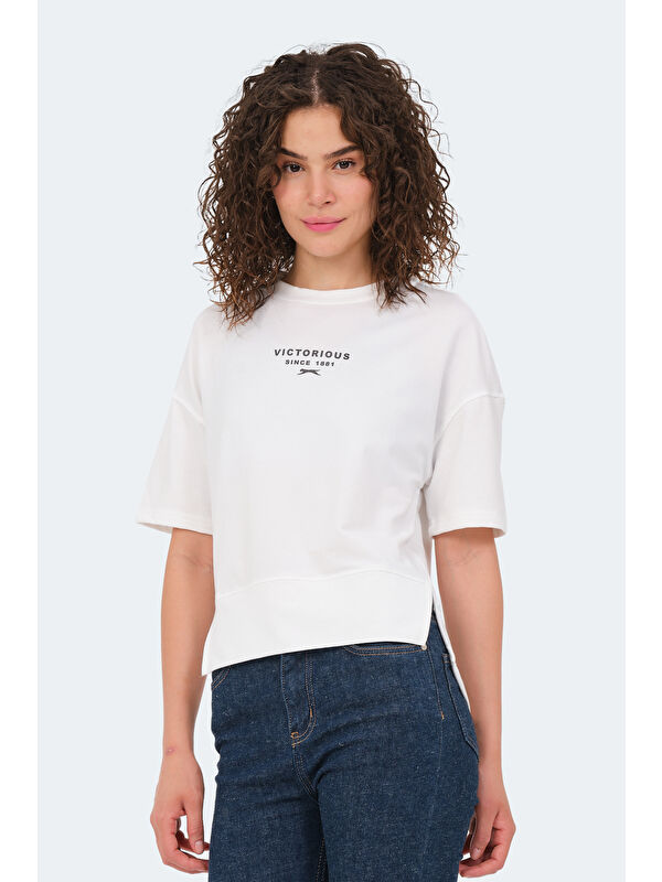 SLAZENGER VILLAGE Kadın Oversıze Ekru Tişört