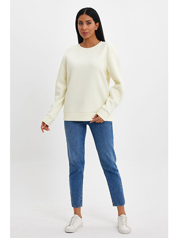 Süperlife Kadın Bisiklet Yaka Rahat Kalıp 3 iplik İçi Polarlı Kalın Sweatshirt SPR24SWK36