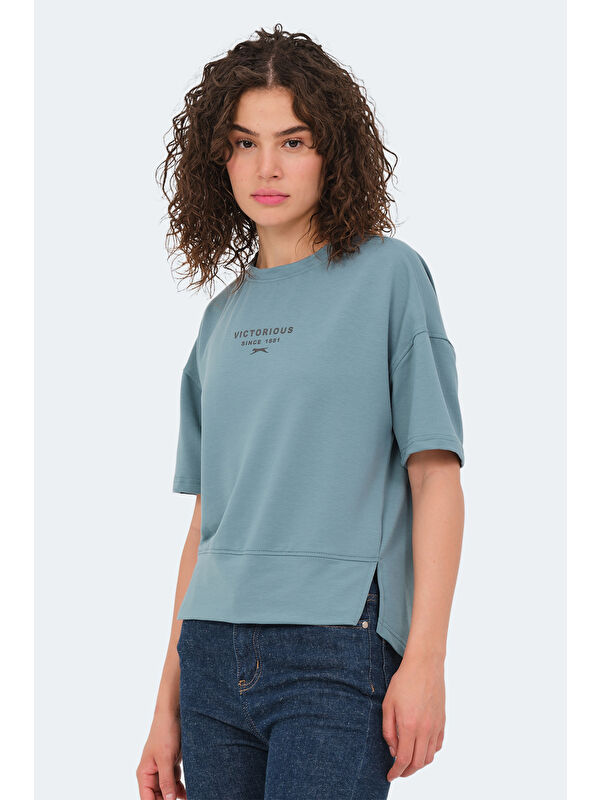 SLAZENGER VILLAGE Kadın Oversıze Su Yeşili Tişört