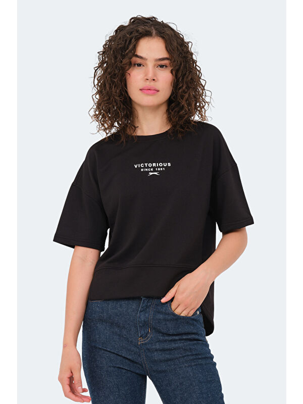 SLAZENGER VILLAGE Kadın Oversıze Siyah Tişört
