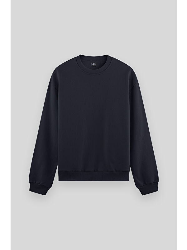 Tommylife Lacivert Basic Bisiklet Yaka Rahat Form Erkek Sweatshirt - 88053
