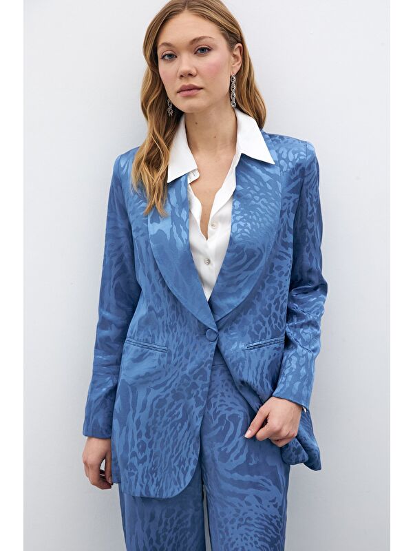 SATEEN Desenli Saten Ceket - İndigo