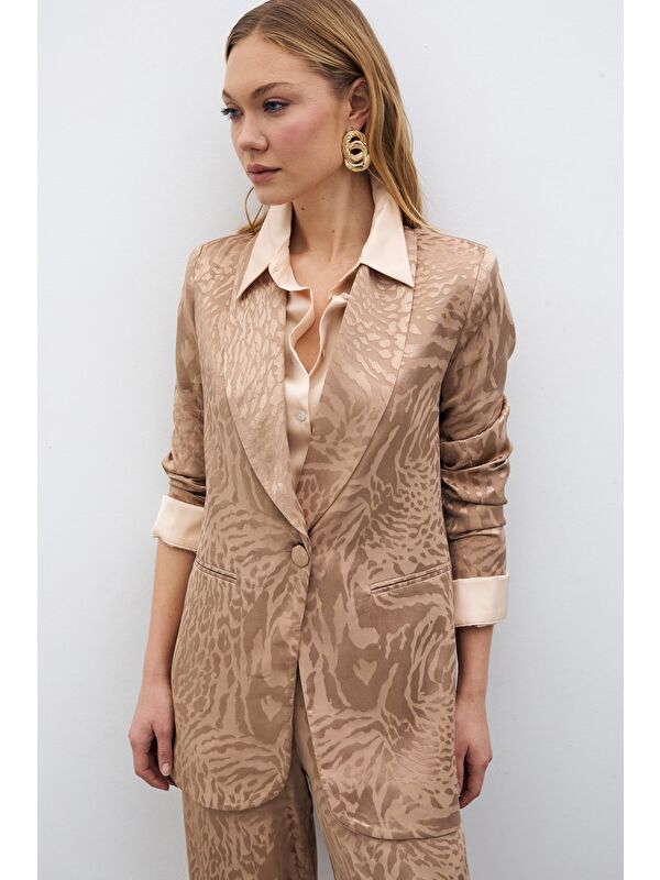 SATEEN Desenli Saten Ceket - Vizon