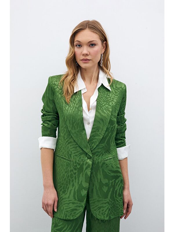 SATEEN Desenli Saten Ceket - Yeşil