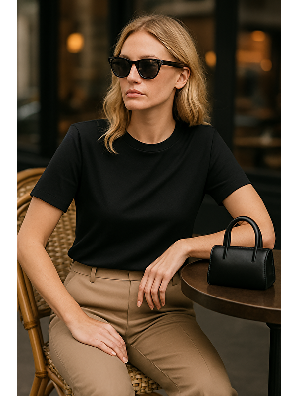 Madmext Siyah %100 Pamuk Vatkalı Oversize Kadın T-Shirt Mg2442
