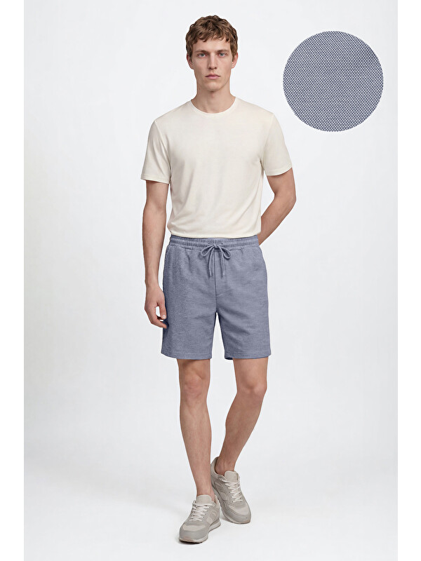 AC&Co / Altınyıldız Classics Erkek Lacivert Pamuklu Standart Fit Normal Kesim Beli Bağlamalı Yan Cepli Örme Şort
