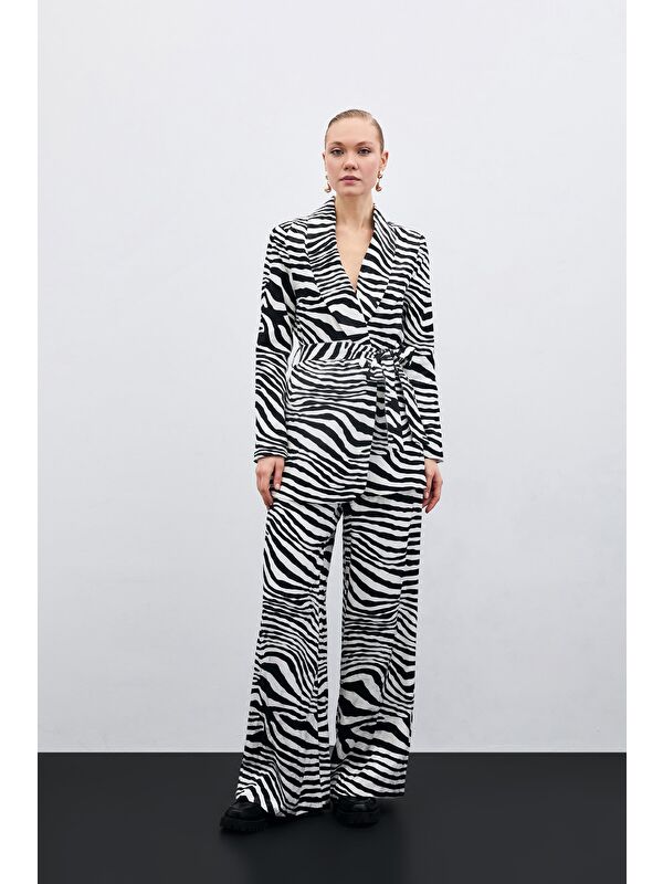 SATEEN Salaş Zebra Desen Pantolon - Siyah
