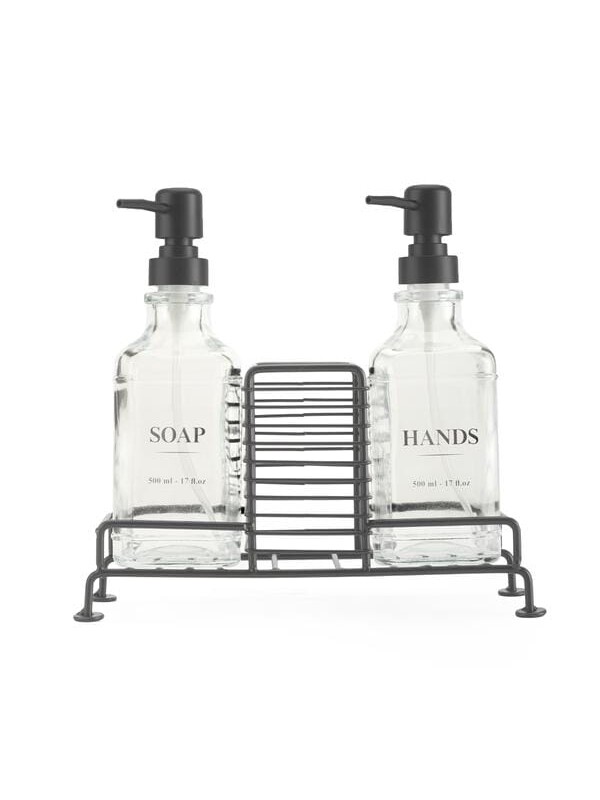 Mien Stantlı 2'li Mutfak Sıvı Sabunluk Seti - Siyah/Şeffaf - 500 ml