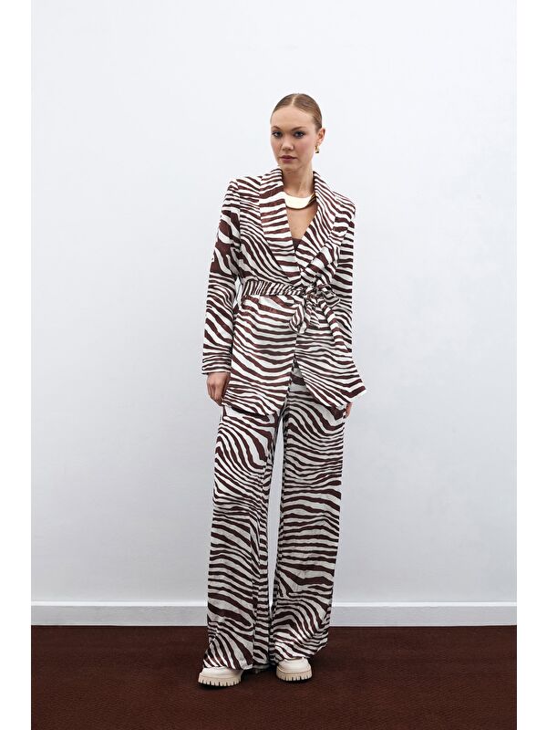 SATEEN Salaş Zebra Desen Pantolon - Kahve