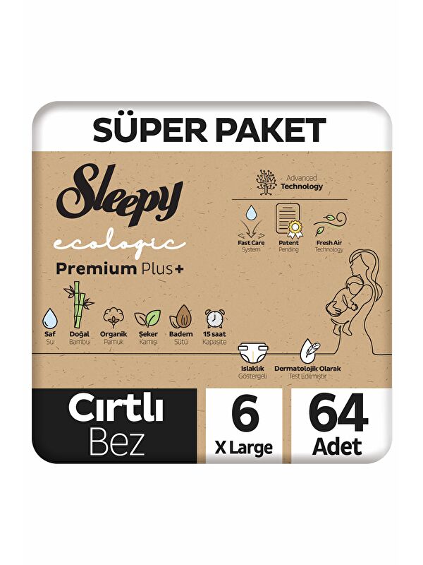 Sleepy Ecologic Premium Plus Süper Paket Bebek Bezi 6 Numara Xlarge 64 Adet