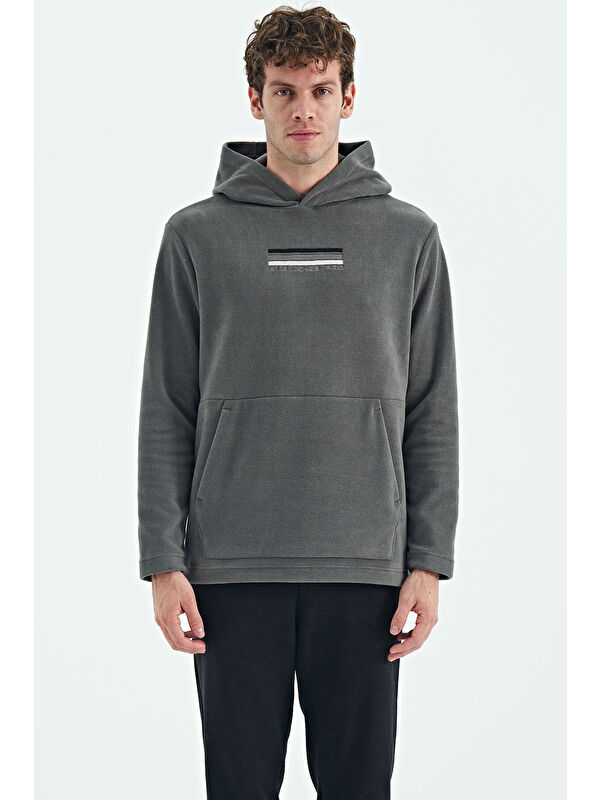 Air Jones Hern Koyu Gri  Polar Erkek Kapüşonlu Sweatshirt Hoodie - 88301