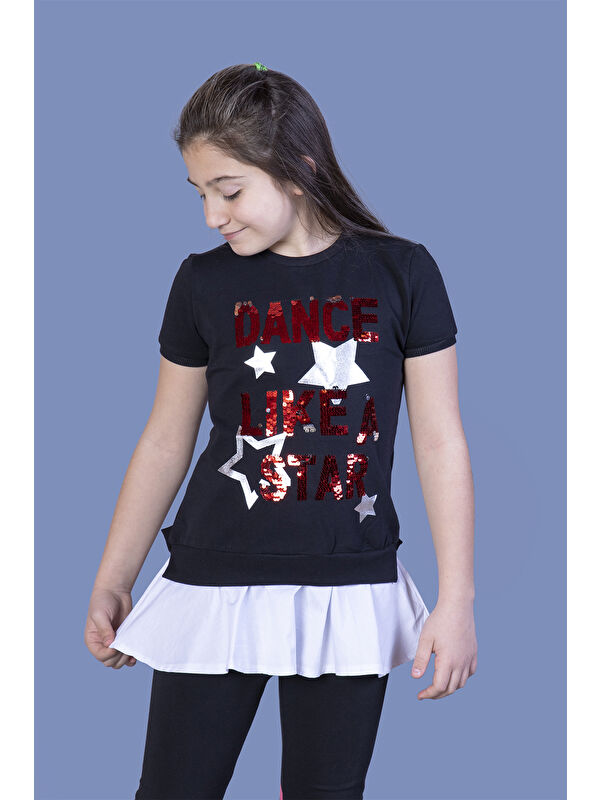 Toontoykids Kız Çocuk Dance Pul Nakışlı Tişört