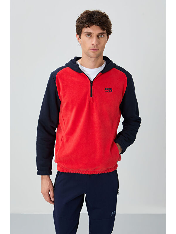 Air Jones Fiesta Yarım Fermuarlı Kapüşonlu Renk Bloklu Standart Kalıp  Polar Erkek Hoodie - 88300