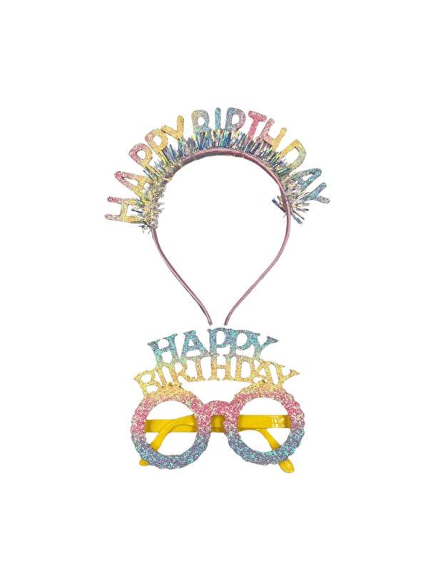 Le Mabelle Çok Renkli Happy Birthday Yazılı Taç Ve Parti Gözlüğü