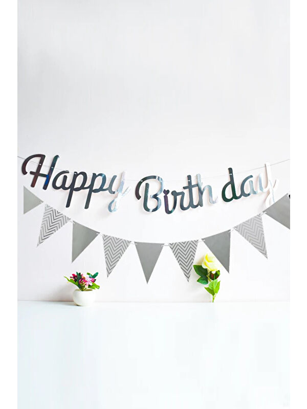 Le Mabelle Gümüş Happy Birthday Banner