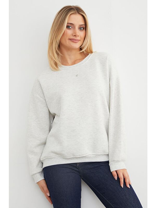Fullamoda 3 İplik Taşlı Kalp Detaylı Oversize Sweatshirt