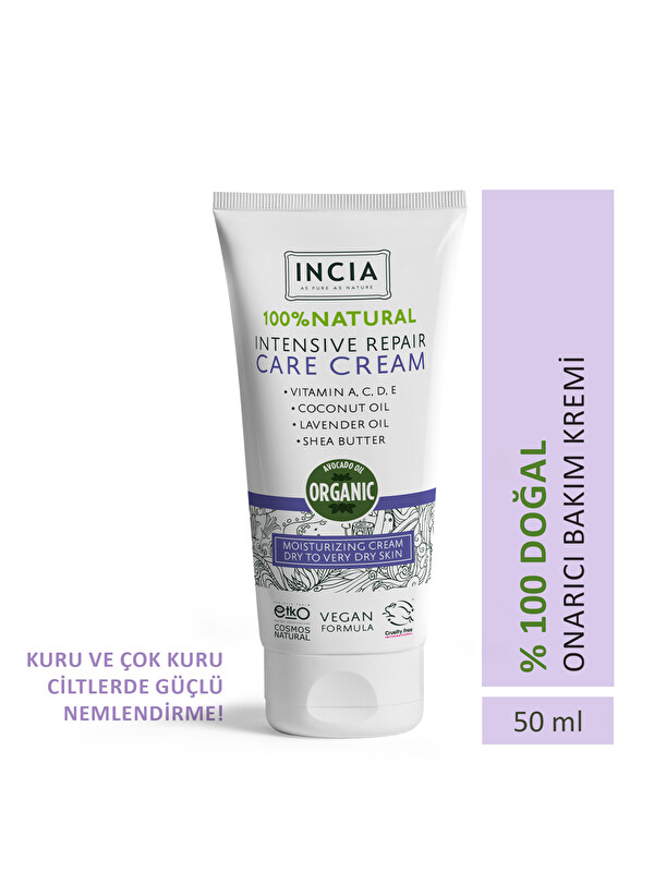 INCIA %100 Doğal Onarıcı Bakım Kremi Yoğun Nemlendirici Cilt Bakım Lavanta Avokado Shea Vegan 50 ml