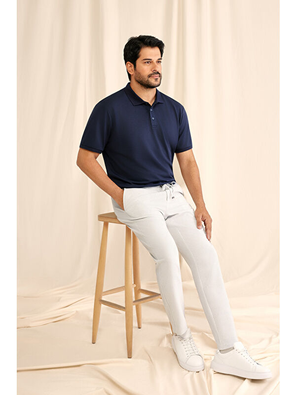 AC&Co / Altınyıldız Classics Erkek Lacivert Slim Fit Dar Kesim Kıvrılmaz Polo Yaka Kısa Kollu Tişört