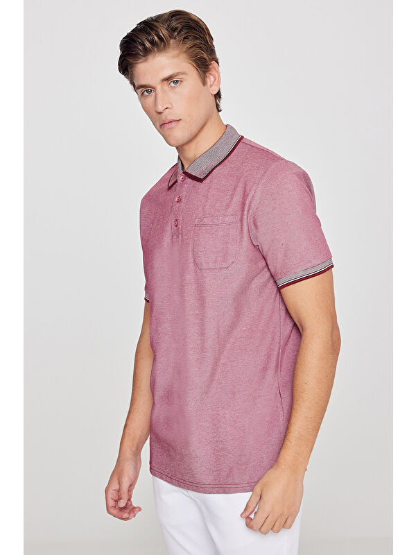 AC&Co / Altınyıldız Classics Erkek Bordo Pamuklu Comfort Fit Rahat Kesim Polo Yaka Cepli Tişört