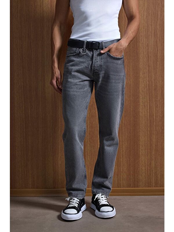 Abluka Online Erkek Relaxed Straight Fit Basic Jean Gri