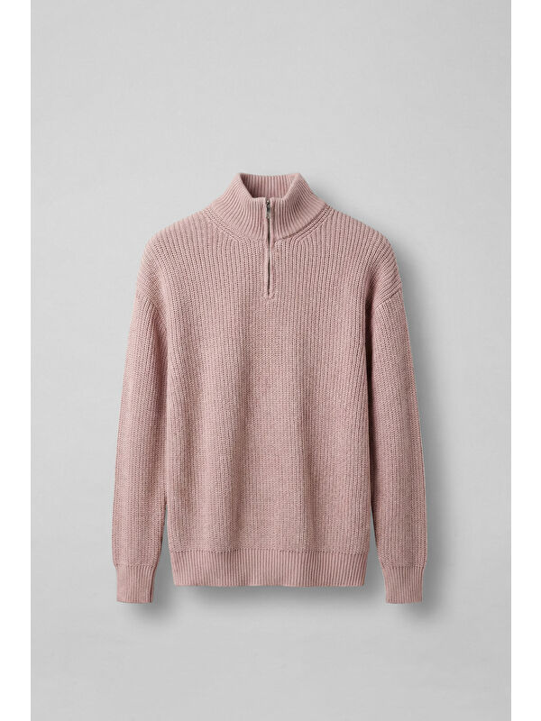 Abluka Online Erkek Oversize Yarım Fermuarlı Kazak Pembe