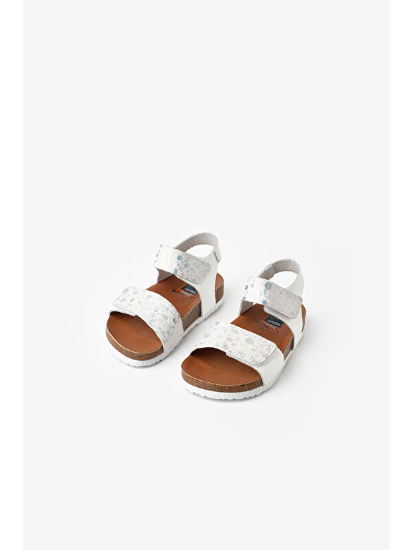 Beyaz Bilekte Şeritli Kız Çocuk Deri Sandalet - Görsel 2