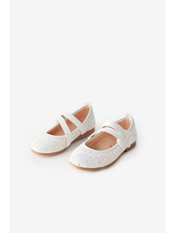 Beyaz Kalp Cırtlı Kız Çocuk Ayakkabı - Görsel 2