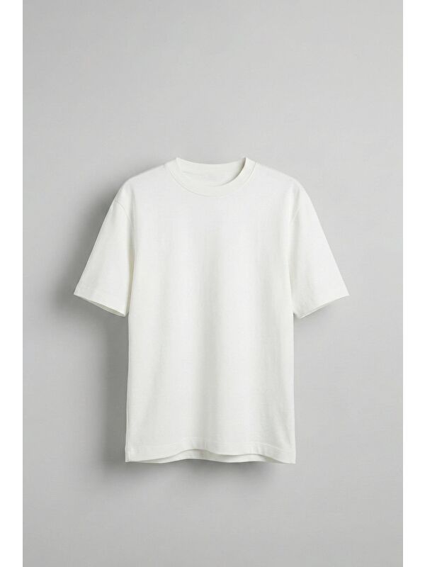 Abluka Online Erkek Oversize Premium Kumaş Gramajlı Basic T-Shirt Beyaz