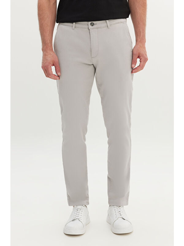 Altınyıldız Classics Erkek Gri Pamuklu Slim Fit Dar Kesim Yan Cep Casual Pantolon