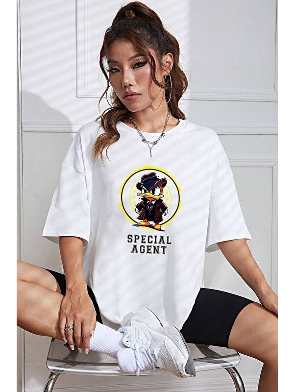 uyguntarz Unisex Special Agent Baskılı Oversize Tshirt