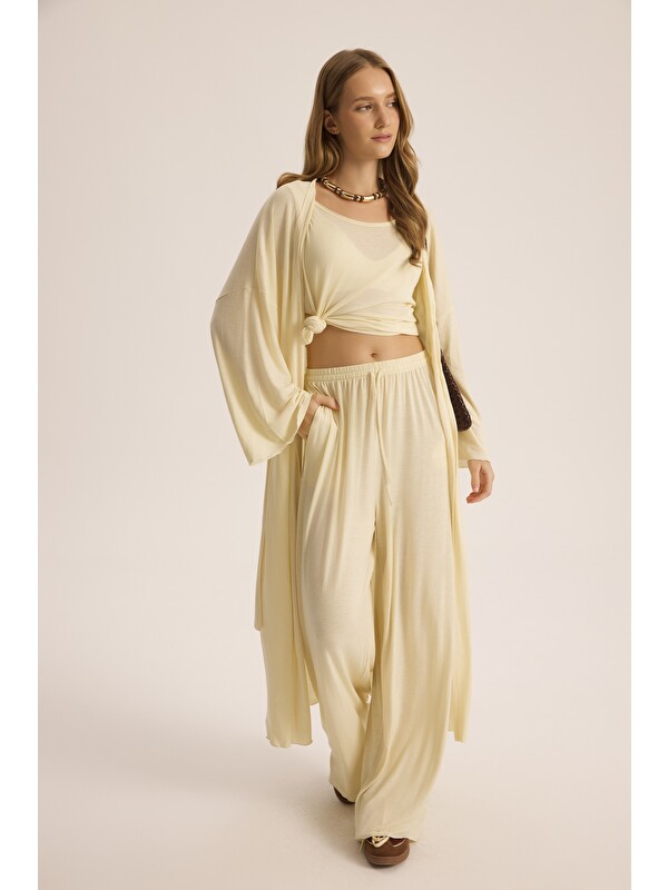 Mai Collection Raina Sarı Kimono Basic Üçlü Takım