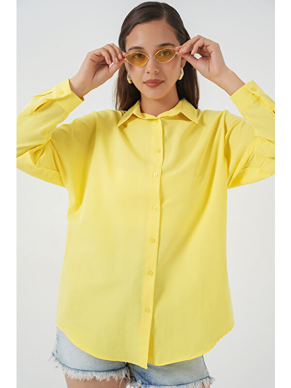 Bigdart 3900 Oversize Uzun Basic Gömlek - Sarı