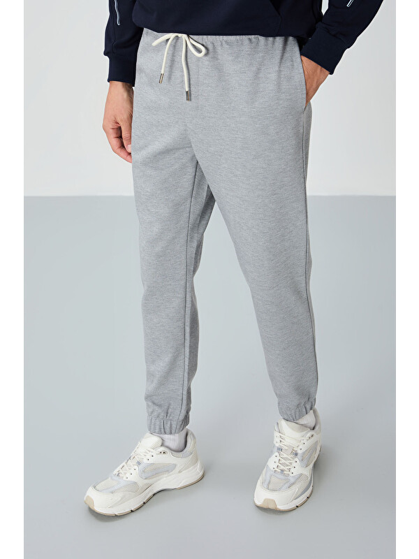 Air Jones Gri Melanj Yüzeyi Dokulu Standart Fit Erkek Eşofman Alt - 82156