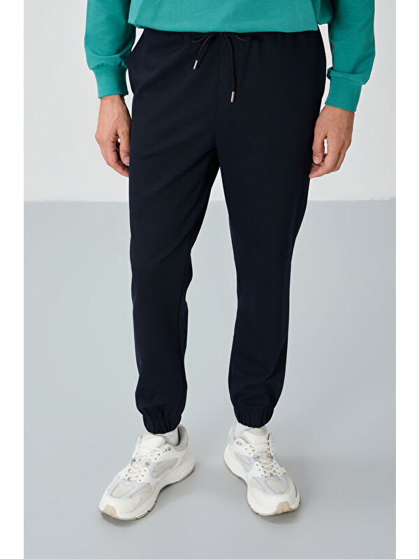 Air Jones Lacivert Yüzeyi Dokulu Standart Fit Erkek Eşofman Alt - 82156