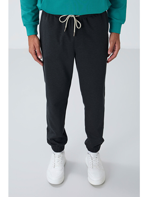 Air Jones Koyu Gri Yüzeyi Dokulu Standart Fit Erkek Eşofman Alt - 82156