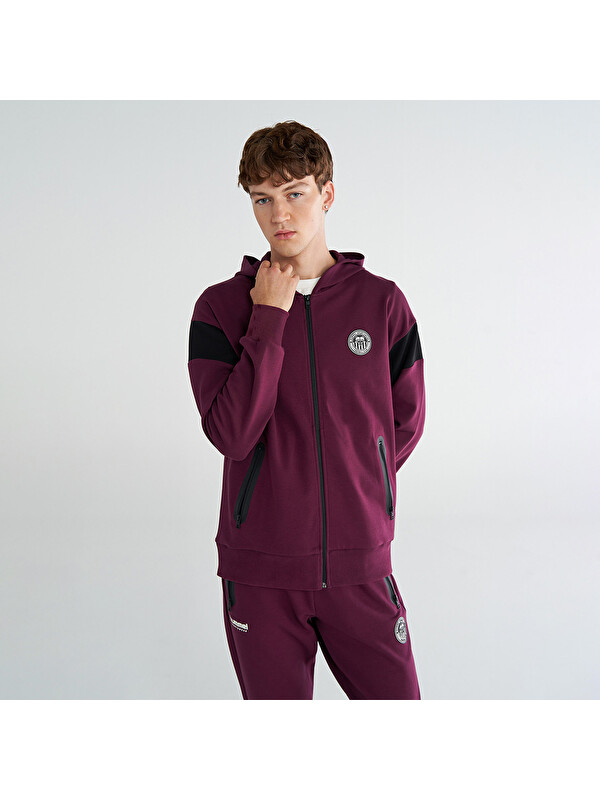Hummel Glex Bordo Kapüşonlu Erkek Fermuarlı Sweatshirt Hırka